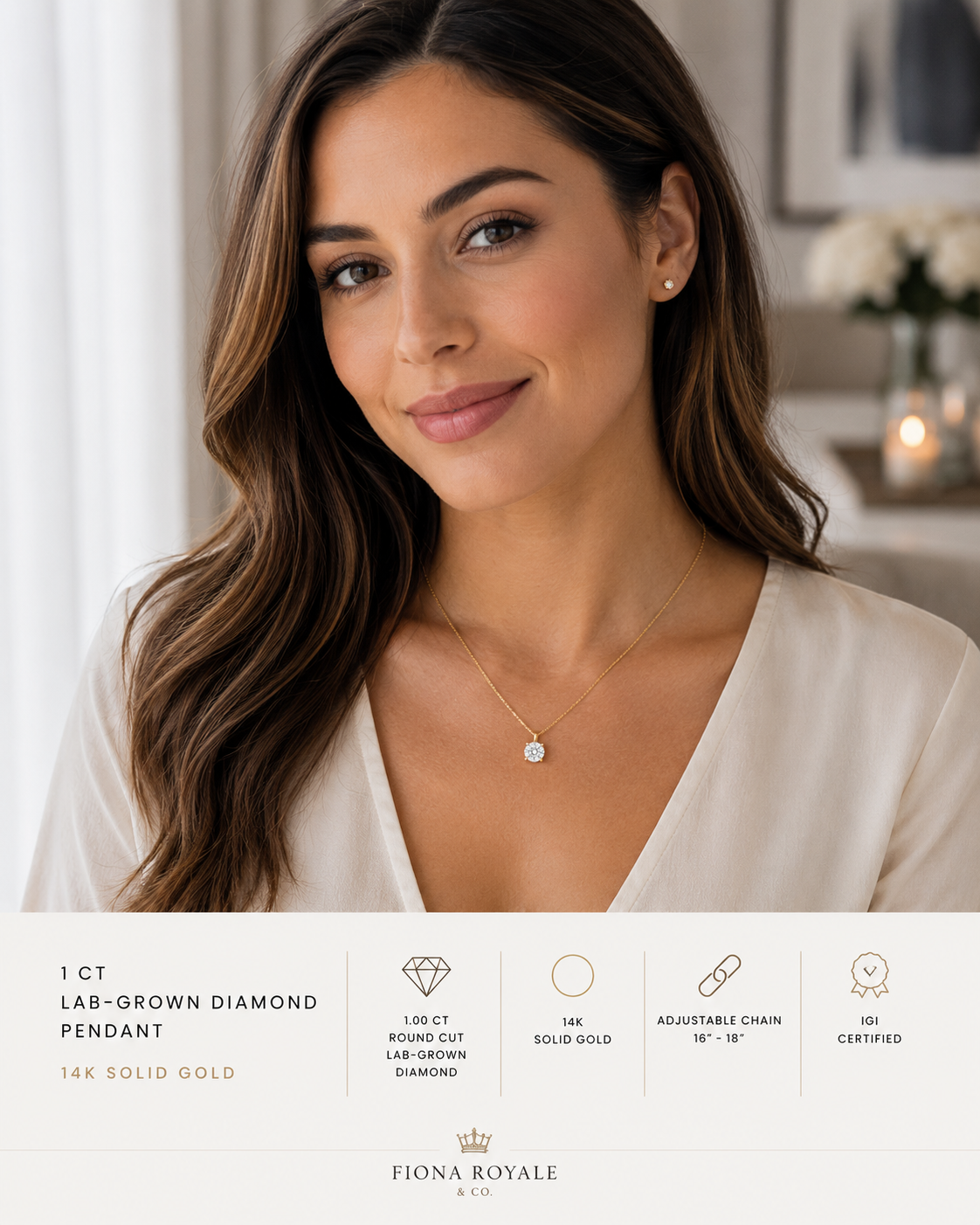 1 ct Round Lab-Grown Diamond Solitaire Pendant