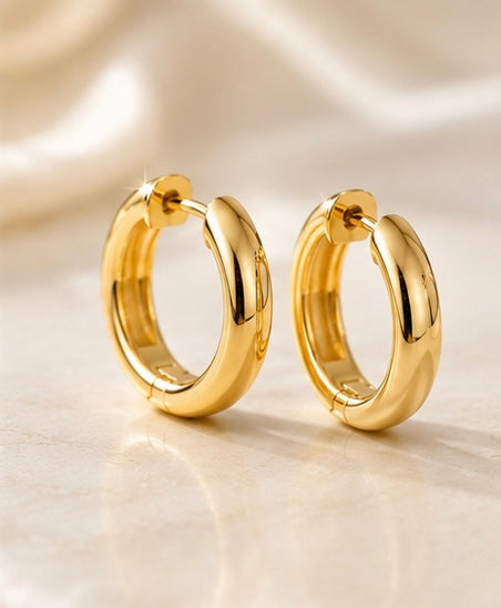 14K Solid Gold Huggie Earrings
