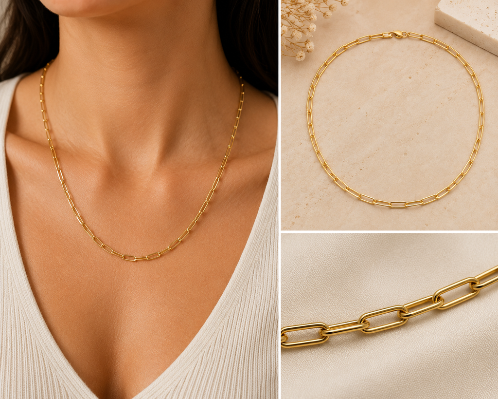 14K Solid Gold Paperclip Chain Necklace