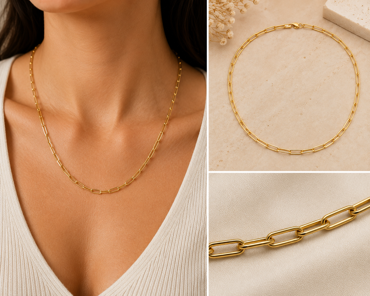 14K Solid Gold Paperclip Chain Necklace