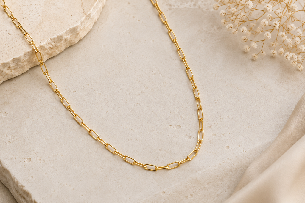 14K Solid Gold Paperclip Chain Necklace