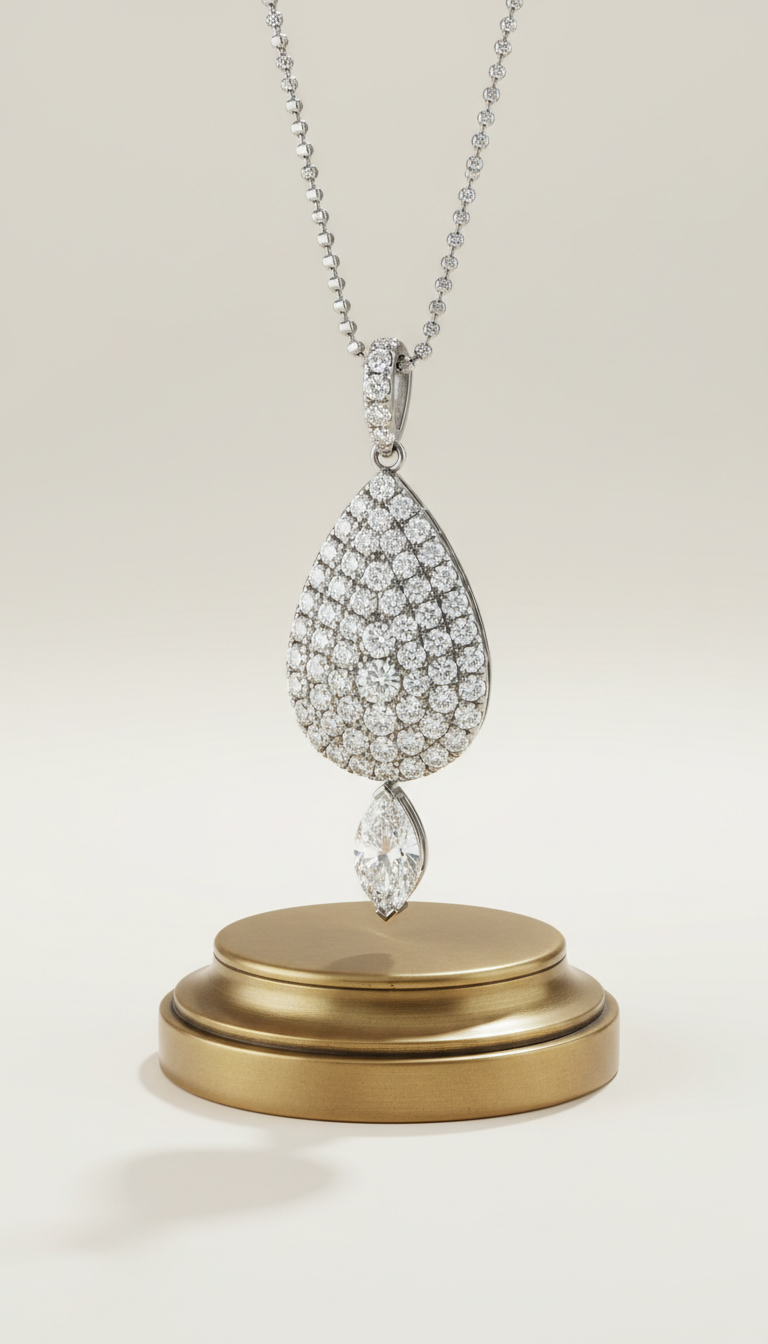 Pavé Diamond Pendant Necklace in White Gold